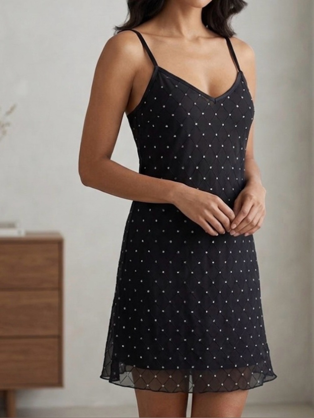 Coquette Sheer Black & Silver Sparkle Chemise Nightie O/S S/M